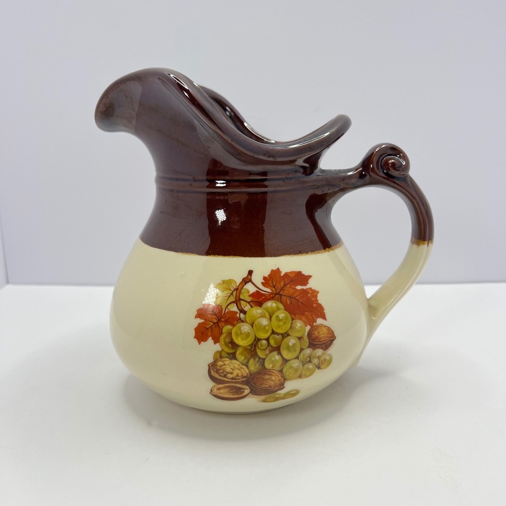 McCoy Grapes Pitcher 7515 Brown Cream Retro USA Vintage Pottery Jug Farmhouse